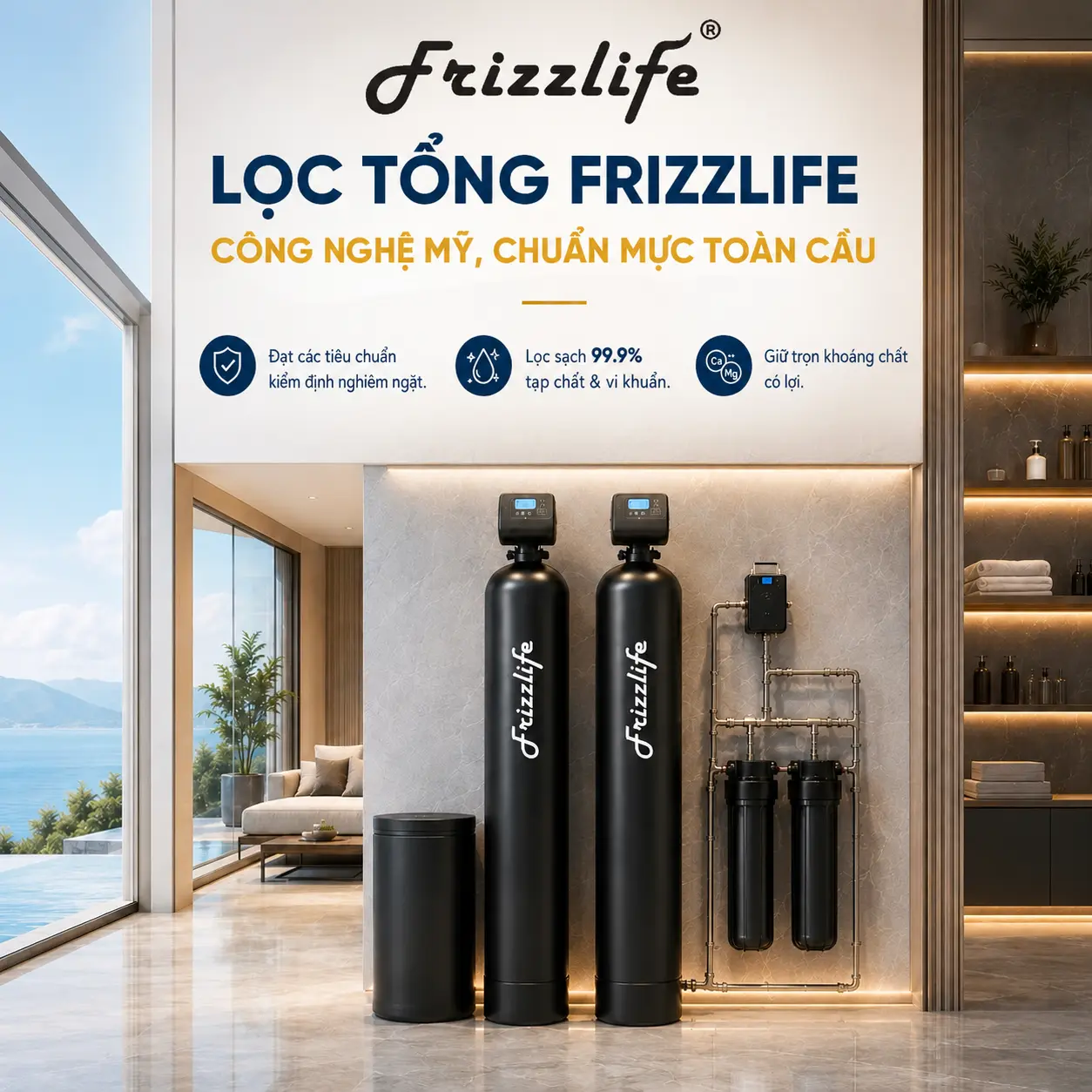 Hệ thống lọc nước đầu nguồn Frizzlife xử lý nước sinh hoạt cho toàn nhà