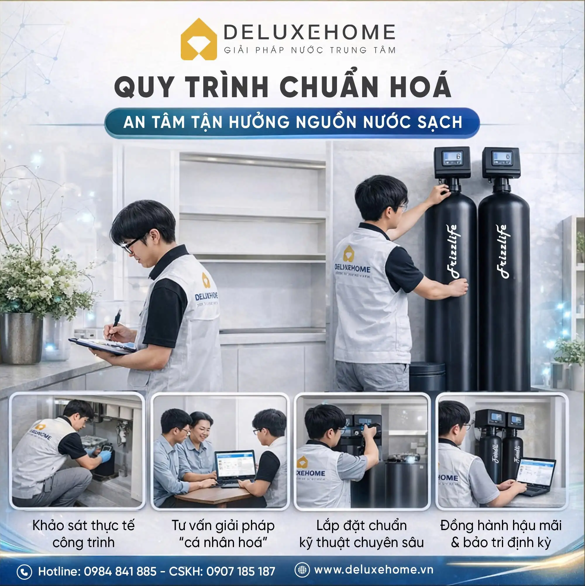 Quy Trình Triển Khai Giải Pháp Nước Trung Tâm Tiêu Chuẩn Hãng Tại DeluxeHome